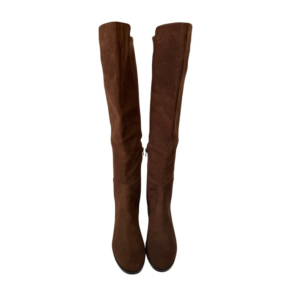 J.Crew Sueded Knee-High Boots Chocolate Brown Stretch Minimalist 8.5 NEW